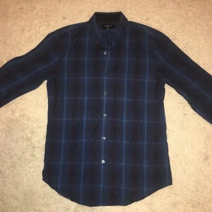 Attention Mens Button Down Shirt Size Small Blue Plaid Slim Fit - Picture 1 of 5