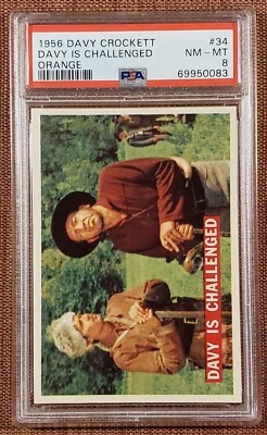 1956 Orange Davy Crockett #34 Davy is Challenged Original Collector Card PSA 8 - Image 1 of 2