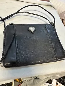 Brighton Black Leather Small Crossbody Handbag w/braided Shoulder Straps - Picture 1 of 4