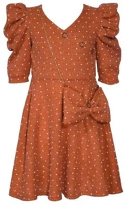 NEW Bonnie Jean Girls Size 4 "ORANGE SPICE POM-POM" Sweater Dress Bow Bag NWT - Picture 1 of 3