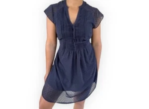 H&M Blue Dress Size 6 Polka Dot Tie Waist Button Front Fit Flare Dress - Picture 1 of 11