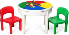 Tavolo attività per Bambini, Tavolo Rotondo 3 in 1 con Costruzioni