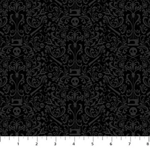 Northcott FIGO Mr. Bones Sews 91080 99 Black Damask Cotton Foto 1 de 1