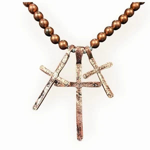 Collar Triple Cruz Cuentas Colgante Distintivo Joyería Religiosa 2"-3" - Imagen 1 de 4