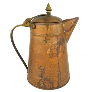 Copper Coffee/Tea Pot 10" Tall Hinged Lid Patina Rustic Farmhouse Kitchen Decor - Picture 1 of 14