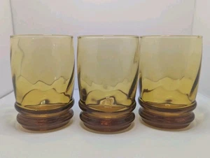 Vintage Libbey AMBER Malibu Quilted Heavy Base Tumblers (Set of 3) - Light Honey - Picture 1 of 12