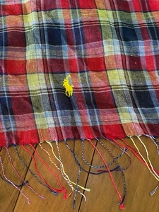 Ralph Lauren Polo Long Madras Plaid Linen Scarf Made in Italy - Picture 1 of 4