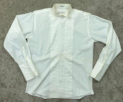 Bill Blass Shirt Mens 15.5 34 White Tuxedo Ruffles French Cuff - VTG Made in USA - Image 1 of 4