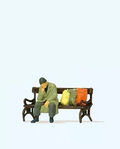 Preiser 29094 Homeless on Bench Track H0  1:87 - Picture 1 of 1