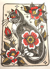 Needlepoint Canvas 13 mesh Zweigart Hand painted Cat & Poppies 18x15" Was $180