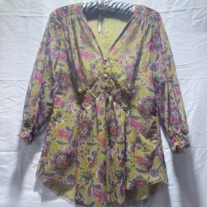 By Anthrolopogie Floral Green Blouse S NWT Pink/Rose - Picture 1 of 12