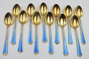 David Andersen Sterling Silver 925S Turquoise Blue Enameled Set12 Teaspoon - Picture 1 of 11