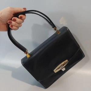 Vintage Koret Leder Handtasche schwarz Handtasche oberer Griff Schulter wandelbar 9"×6" - Bild 1 von 17