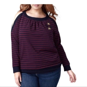 Lane Bryant open shoulder long sleeve striped with gold star’s sweatshirt 14/16 - Picture 1 of 11