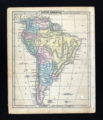 1863 Cornell Map South America Brazil Argentina Colombia Peru Chile Patagonia - Image 1 of 2