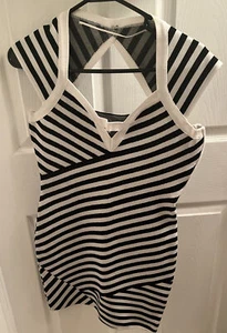 Guess Women's Black & White Stripe Cap Sleeve Bodycon Party Dress - Sz M - Picture 1 of 8