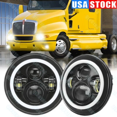 2x Faros LED Redondos Coche 7" Halo Ojos de Ángel Ámbar DRL Para Kenworth T2000 T800 Foto 1 de 4