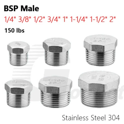 304 Stainless Steel 1/4" - 2" BSP Male Thread Hex Plug End Stopper Pipe Fittings - Image 1 of 4
