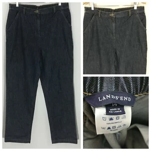Lands End Trouser Jeans Size 14 Elastic Waist Dark Wash Womens Straight Leg - Picture 1 of 12