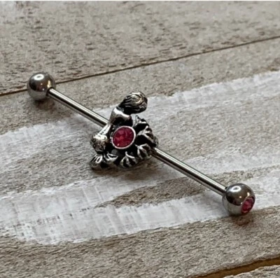"Barbell industrial sirena gema rosa calibre 14 nuevo pendiente cartílago 1,5""" Foto 1 de 2