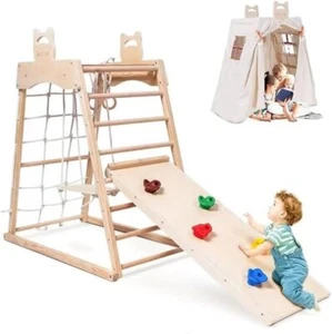 Jungle Game Indoor (8 N 1) Playground Toddler Wooden Toys Gym Slide Climbing Net - Picture 1 of 6