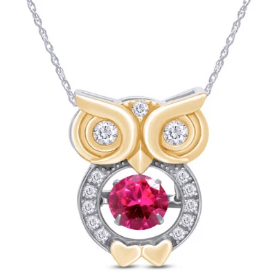 Collar Colgante Búho 1 6/7 Ct Rubí y Diamante Simulado Chapado en Oro 14k Esterlina Foto 1 de 4