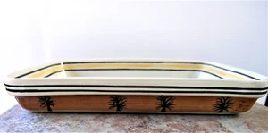 BOLESLAWIEC POLISH POTTERY 9 X 11 3/4"  RECTANGULAR BAKER  BROWN W/ BLUE  TREES - Picture 1 of 3