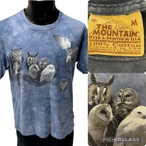 Vintage Y2K The Mountain OWLS Men's Blue Tie Dye USA Graphic Birds T Shirt M - Picture 1 of 10