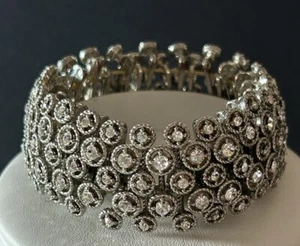 Vtg 5 Row Sparkling Clear Rhinestones Silver Tone 70’s Couture Stretch Bracelet - Picture 1 of 12