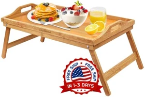 Bandeja De Madera Plegable En Bambu Para Desayuno Breakfast Bamboo Bed Tray NUEV - Picture 1 of 8