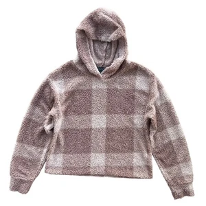 Daytrip Girl’s Large Mauve Taupe Buffalo Plaid Check Sherpa Fleece Hoodie #KB506 - Picture 1 of 18