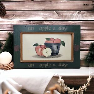 An Apple a Day with a Basket of Apples Country Framed Folk Art Wood Hand Painted