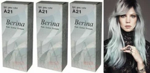 3 x Berina Permanent Hair dye color cream enough for long hair # A21 Light Grey - Picture 1 of 10