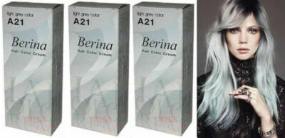 3 x Berina Tinte Permanente para Cabello Color Crema suficiente para Cabello Largo # A21 Gris Claro Foto 1 de 4