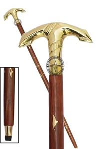 Bastón de madera con mango de latón regalo para hombres y mujeres 37 pulgadas WAS - Imagen 1 de 5