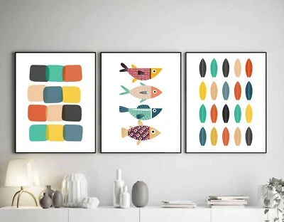 Conjunto de 3 impressões de arte de parede minimalista moderna Scandi meados do século. Tamanhos A3 A2 A1. - Imagem 1 de 4