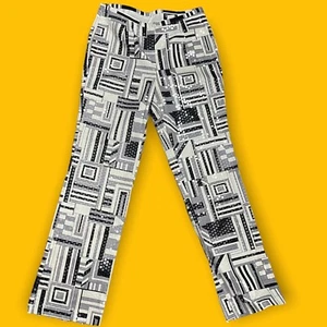 Vintage Domallo Womens Black White Geometric Print Sequin Pants Size 10 Y2K Art - Picture 1 of 9