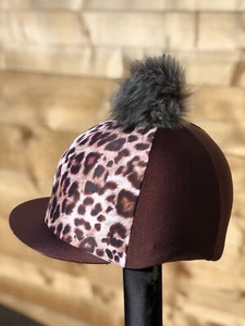 Leopard Fur Pom Hat Silk- One Size Brown - Picture 1 of 13