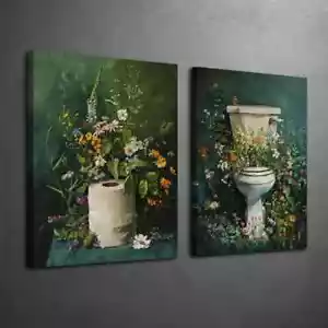 Rollo y tazón de papel higiénico de 2 piezas con diseño floral arte de pared lienzo sin marco - Imagen 1 de 6