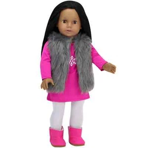 Doll Clothes 18" Dress Hot Pink Vest Grey Boots Leggings Sophia's Fits AG Dolls - Picture 1 of 6