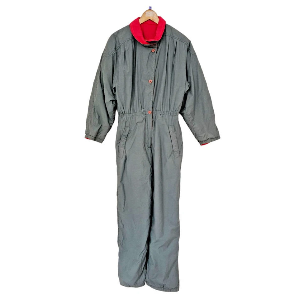 Traje de esquí Belfe para mujer gris rojo 14 Reino Unido reversible una pieza años 90 retro vintage Foto 1 de 4