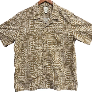 LL Bean Aztec camp shirt men’s sz XL tall brown traditional fit canvas Mayan - Picture 1 of 6
