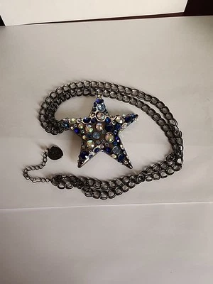 Betsey Johnson Heavenly Creatures Chrome Silver Lucite Blue Star Necklace - Image 1 of 4
