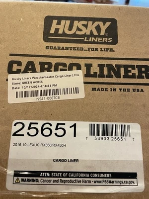 Husky Weatherbeater Cargo Liner 2016-2019 Lexus RX350/RX450h 1-pc Black 25651 - Image 1 of 3