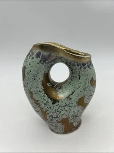 West German Pottery Vase Fohr Keramik Fat Lava Abstract Blue Aqua Copper 505.12 - Picture 1 of 20