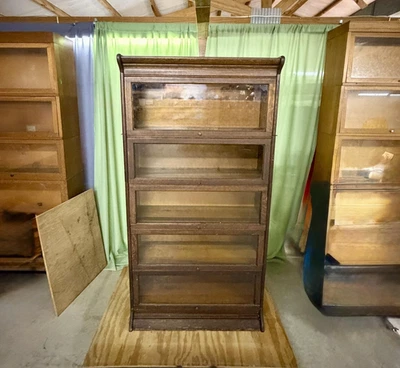 复古 Gunn Barrister 书柜 5 堆截面橡木玻璃美国大急流城 — 第 1/4 张图片