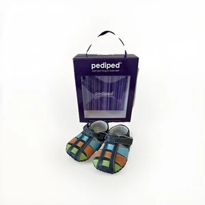 NEW Pediped XS 0-6 Months Sydney Navy Blue Multi Color Baby Boy Shoes Soft Soles - Picture 1 of 5