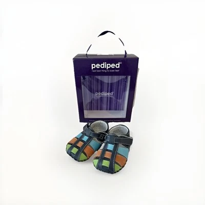 NEW Pediped XS 0-6 Months Sydney Navy Blue Multi Color Baby Boy Shoes Soft Soles - Image 1 of 4