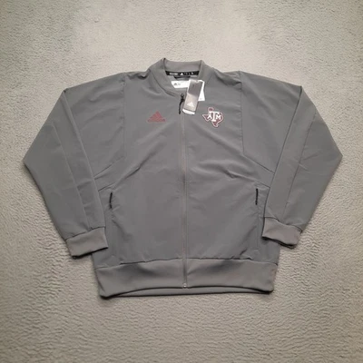 Chaqueta de bombardero tejida Adidas Texas A&M Aggies para hombre talla mediana gris cremallera completa Foto 1 de 4