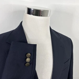 Oscar de la Renta 36S Blazer 100% Wool Dark Navy Blue Gold Two Button Lined - Picture 1 of 8